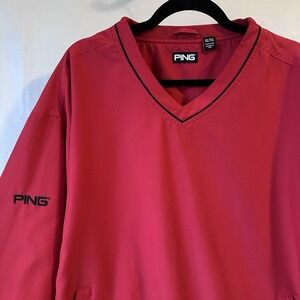 Ping GOLF Windbreaker PULLOVER **Men's Sz XL** Long Sleeve Red V-Neck Polyester